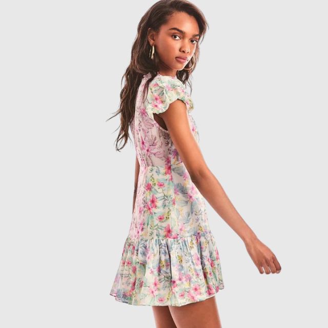 Gebloemde volant jurk met fladdermouwen