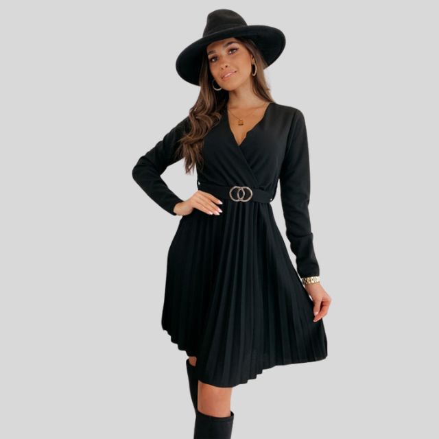 Geplooide skaterjurk met V-halslijn