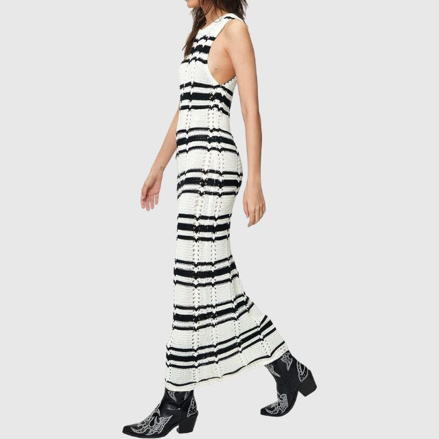 Gebreide maxi-jurk met gestreept detail