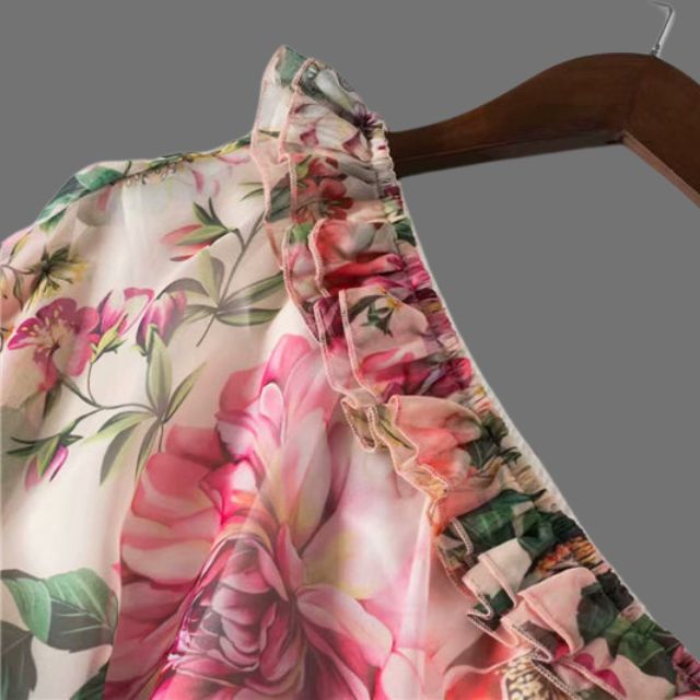 Gebloemde off-the-shoulder maxi-jurk met elastiek in de taille