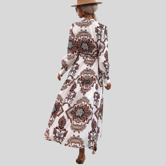 Maxi-jurk met paisleyprint en lange mouwen met knoopsluiting