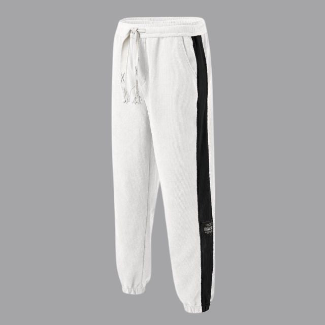 Vintage corduroy joggers met contrasterende streepdetails