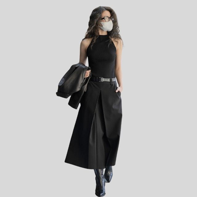 Rok met hoge taille en A-lijn plooien