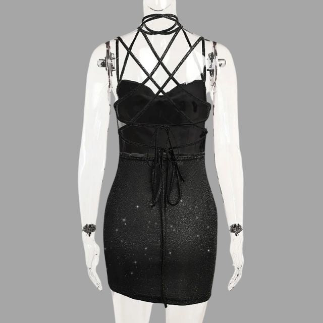 Glinsterende bodycon jurk met spaghettibandjes