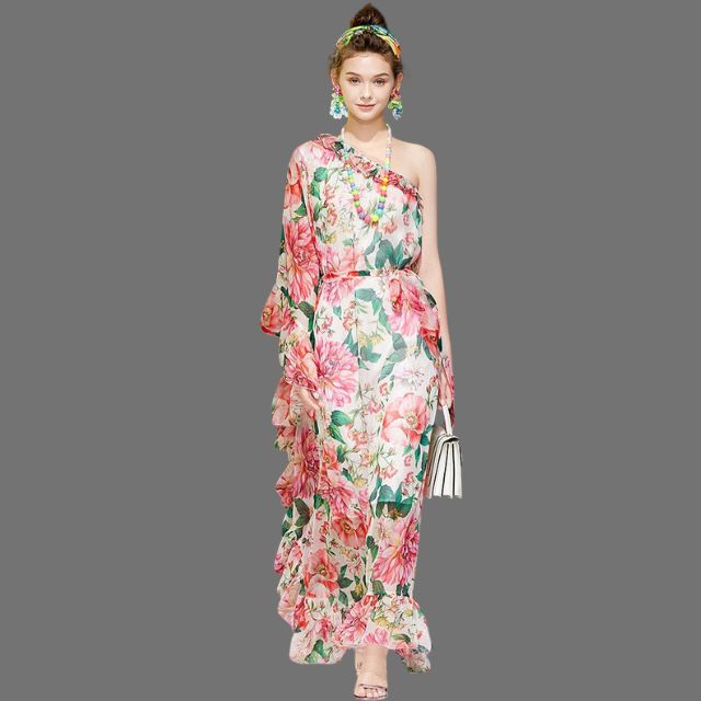 Gebloemde off-the-shoulder maxi-jurk met elastiek in de taille