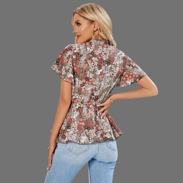Gebloemde peplum blouse met V-halslijn
