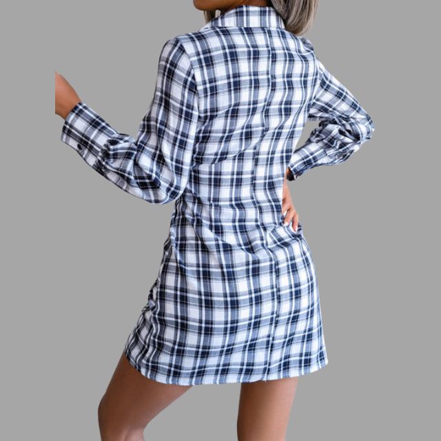 Klassieke geruite overhemdjurk met tailleband