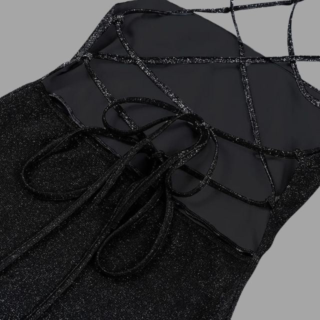 Glinsterende bodycon jurk met spaghettibandjes