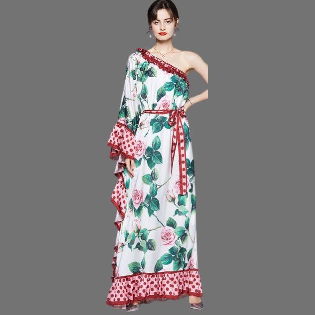 Gebloemde off-the-shoulder maxi-jurk met elastiek in de taille