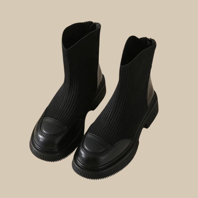 Geribbelde gebreide plateau enkellaarsjes met ritsdetail