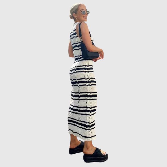 Gebreide maxi-jurk met gestreept detail