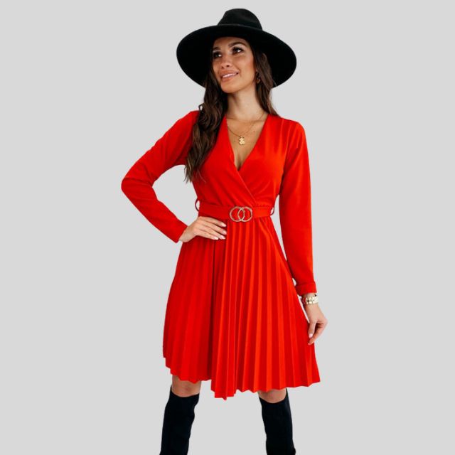 Geplooide skaterjurk met V-halslijn