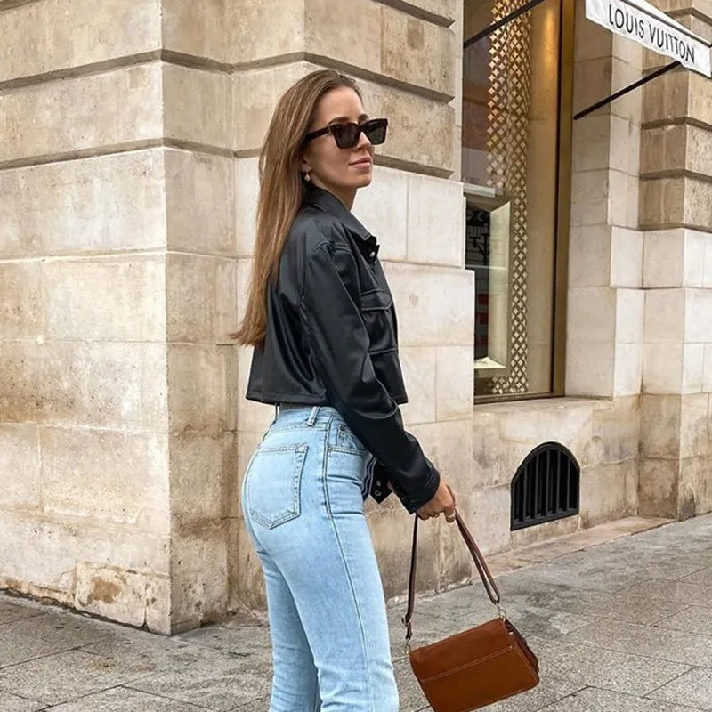 Leren jack met kruittop