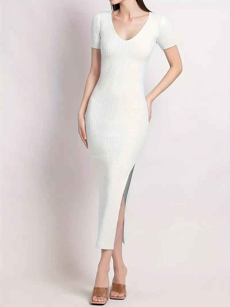 Jurk met dijbeenplooi en V-hals