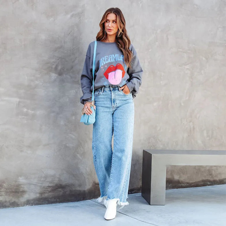 Rechte jeans met zoom met franjes