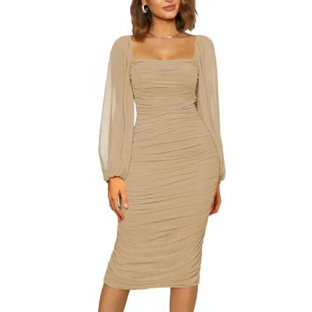 Midi-jurk met vierkante halslijn