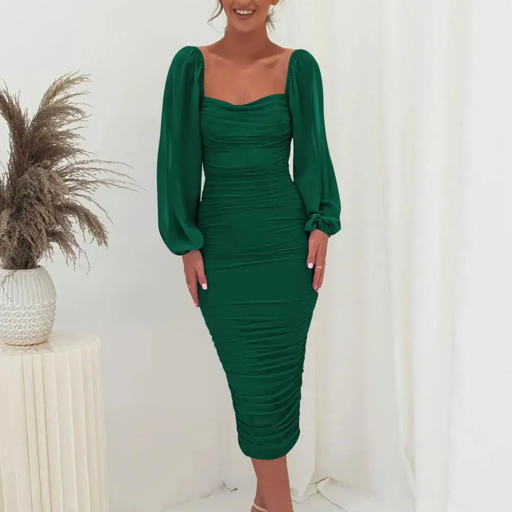 Midi-jurk met vierkante halslijn