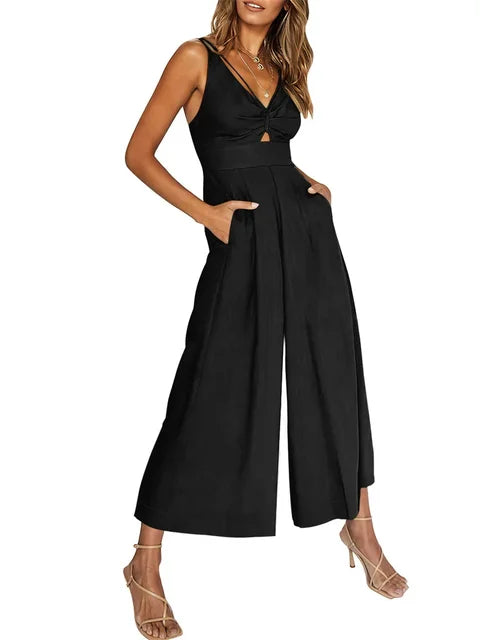 Elegante mouwloze jumpsuit met wijde pijpen