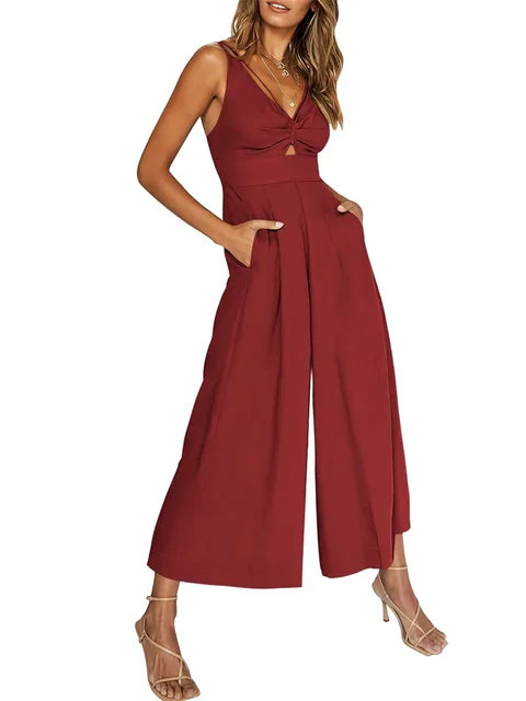 Elegante mouwloze jumpsuit met wijde pijpen