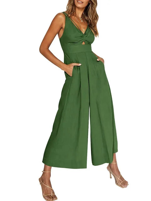 Elegante mouwloze jumpsuit met wijde pijpen