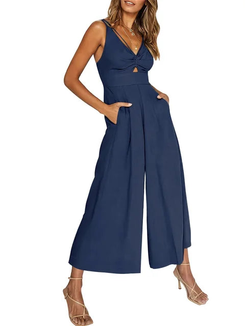 Elegante mouwloze jumpsuit met wijde pijpen