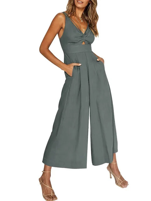 Elegante mouwloze jumpsuit met wijde pijpen
