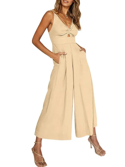 Elegante mouwloze jumpsuit met wijde pijpen