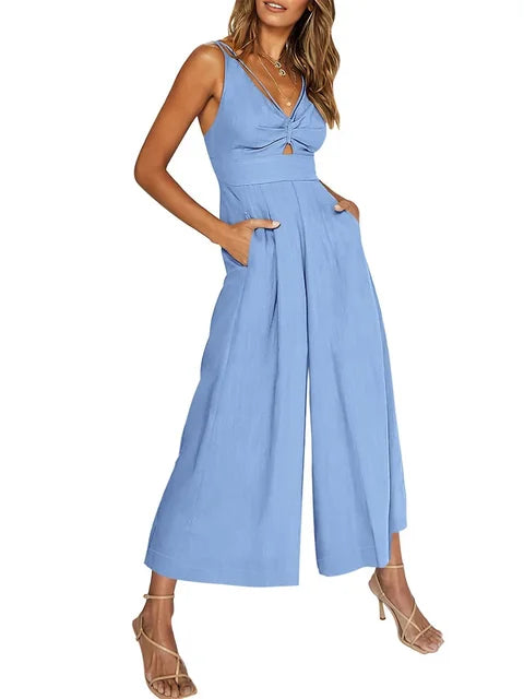 Elegante mouwloze jumpsuit met wijde pijpen