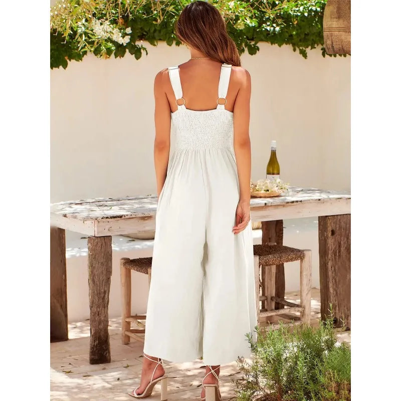 Elegante mouwloze jumpsuit met wijde pijpen