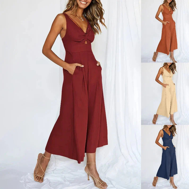 Elegante mouwloze jumpsuit met wijde pijpen
