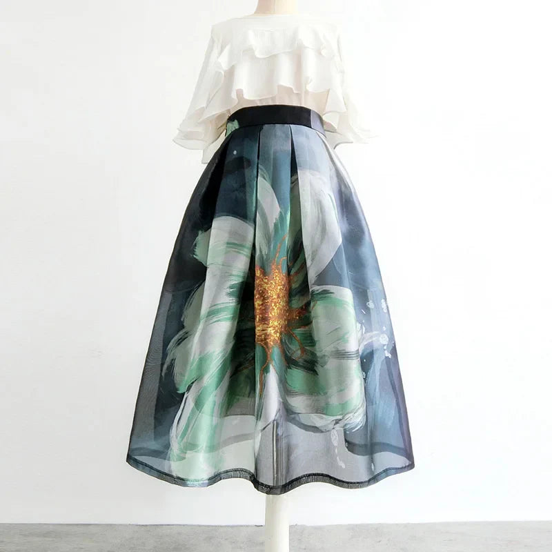 Organza rok met bloemenprint