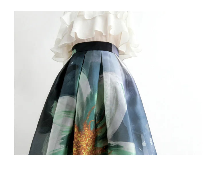 Organza rok met bloemenprint
