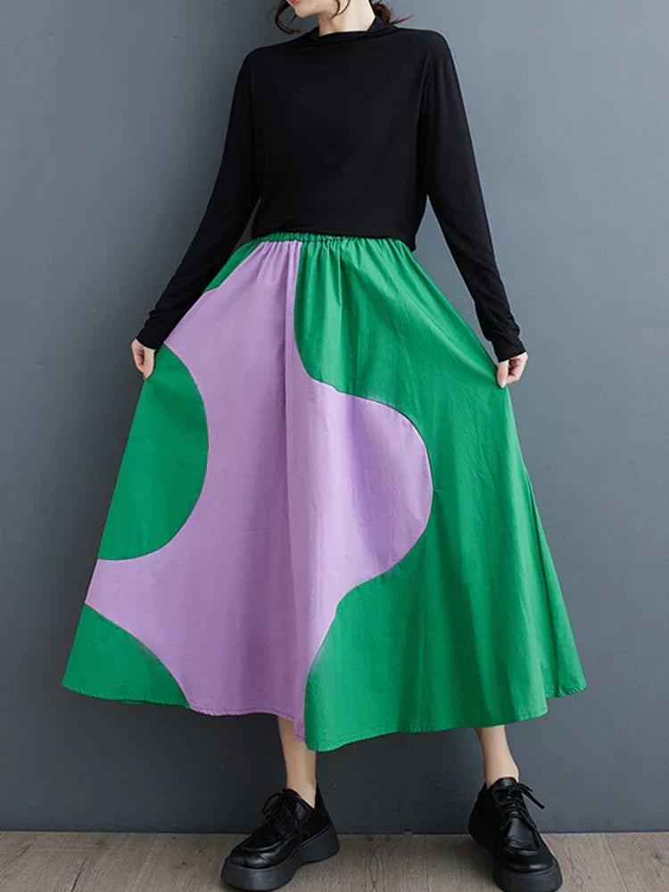 Onregelmatige patchwork rok in contrasterende kleur
