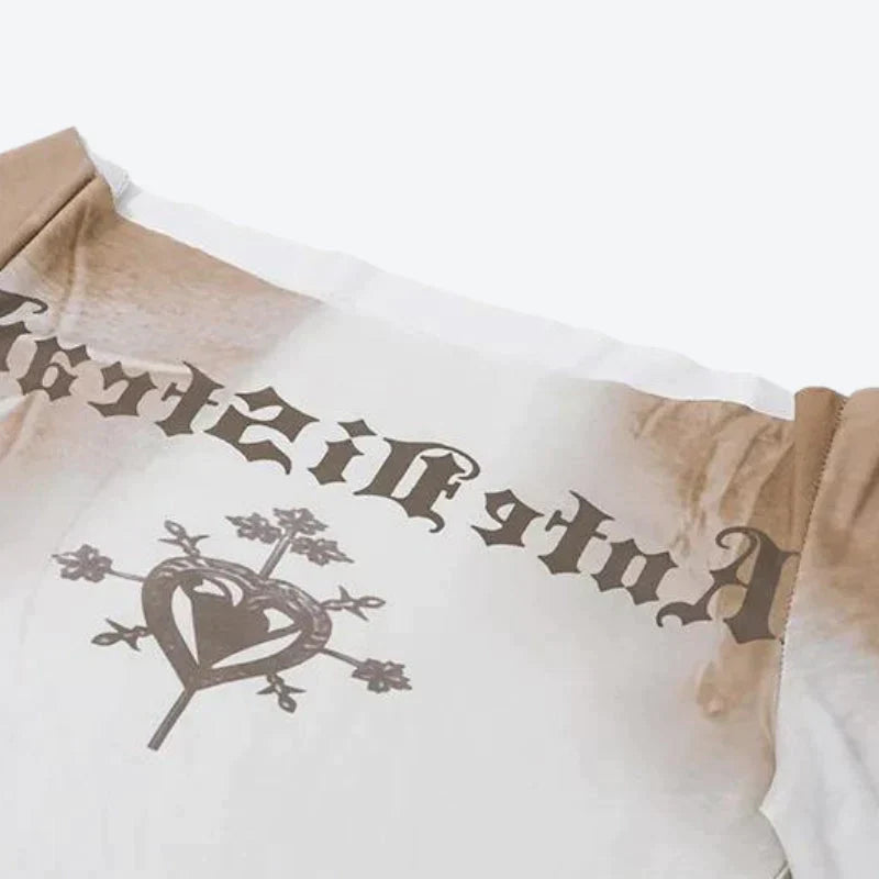 Off-the-shoulder top met lange mouwen en grafische print