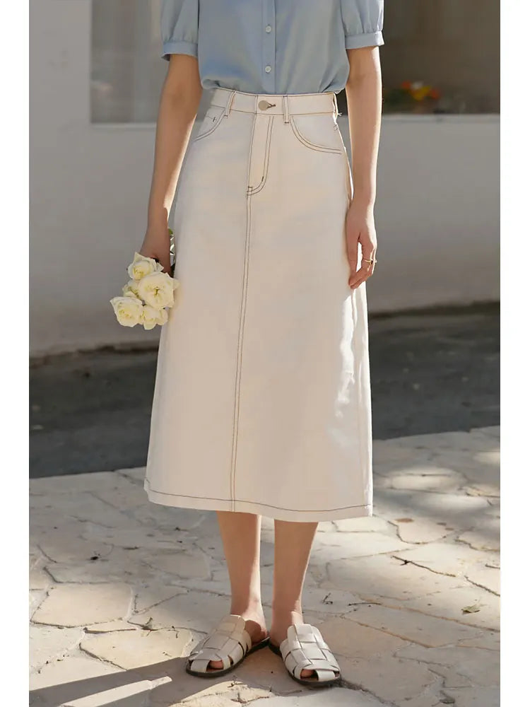 Japanse denim rok met hoge taille