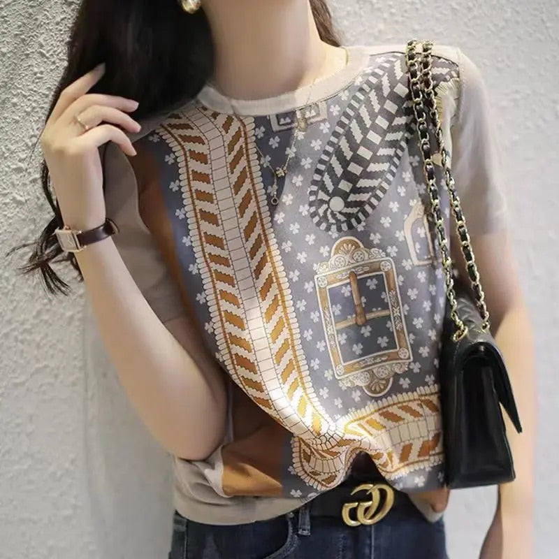 Satijnen T-shirt met korte mouwen