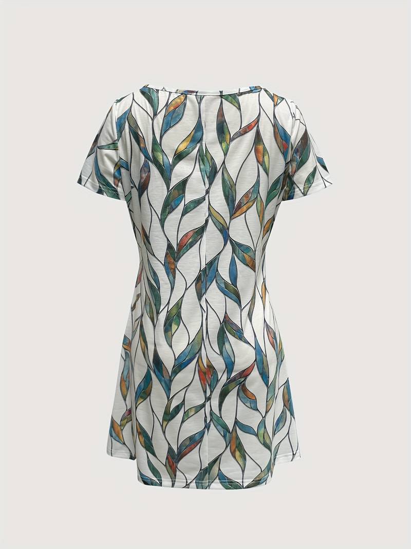 Jurk met V-hals en bladmotief