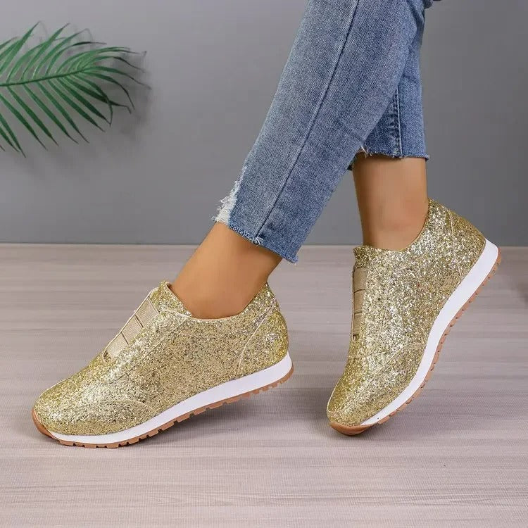 Glitter slip-on sneaker met contrasterende zool
