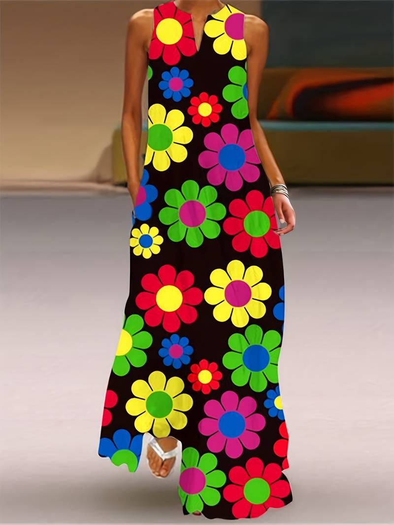 Jurk met bloemenpatroon en ingekeepte halslijn