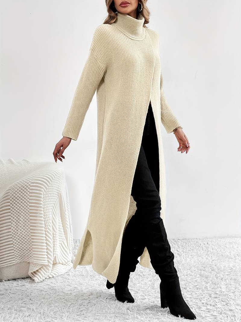 Jurk met hoge hals en lange split