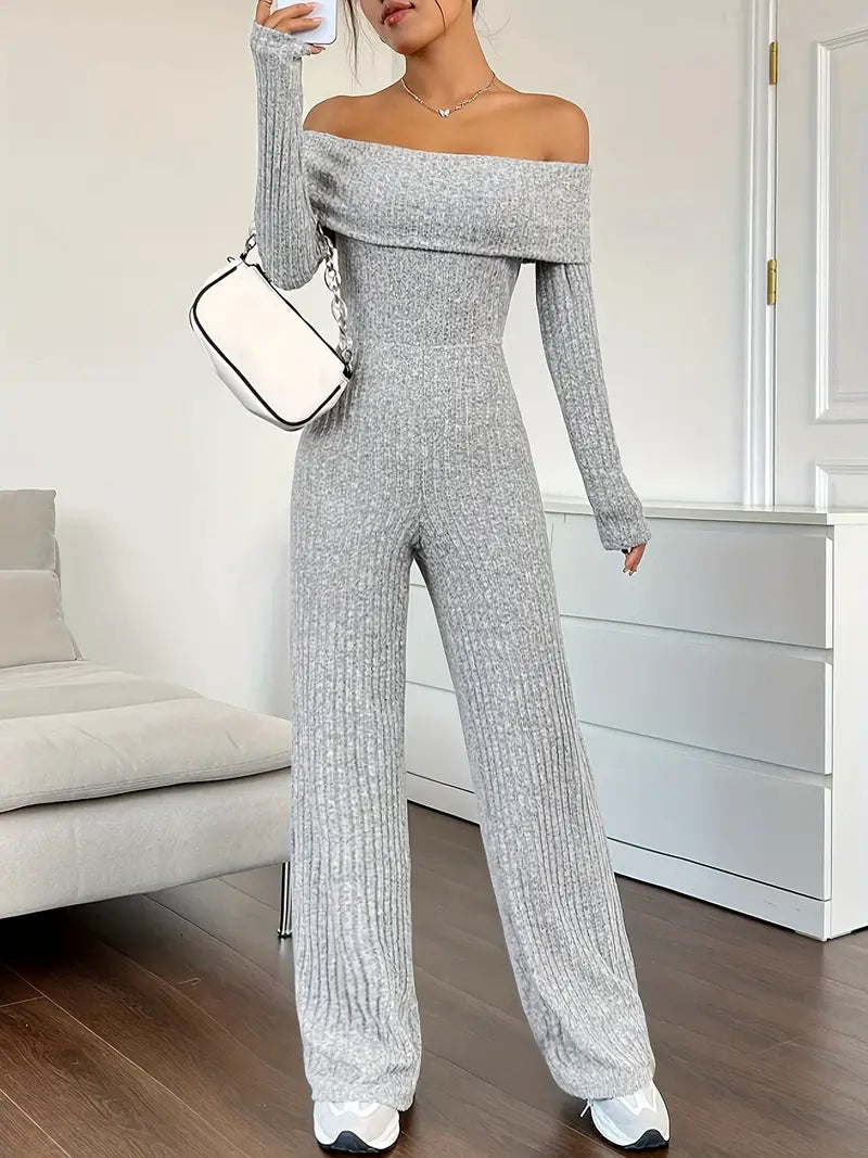 Geribde jumpsuit met schouderbandjes
