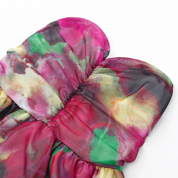 Off-the-shoulder maxi-jurk met plooien en bloemenpatroon