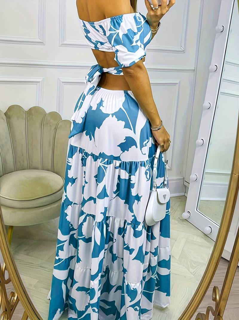 off-shoulder uitgesneden taille lange jurk