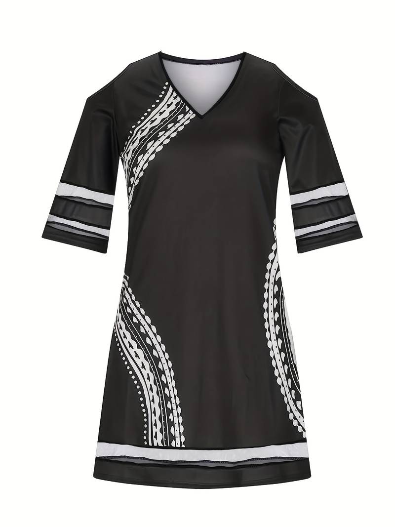 Jurk met kanten mouwen en koude schouders