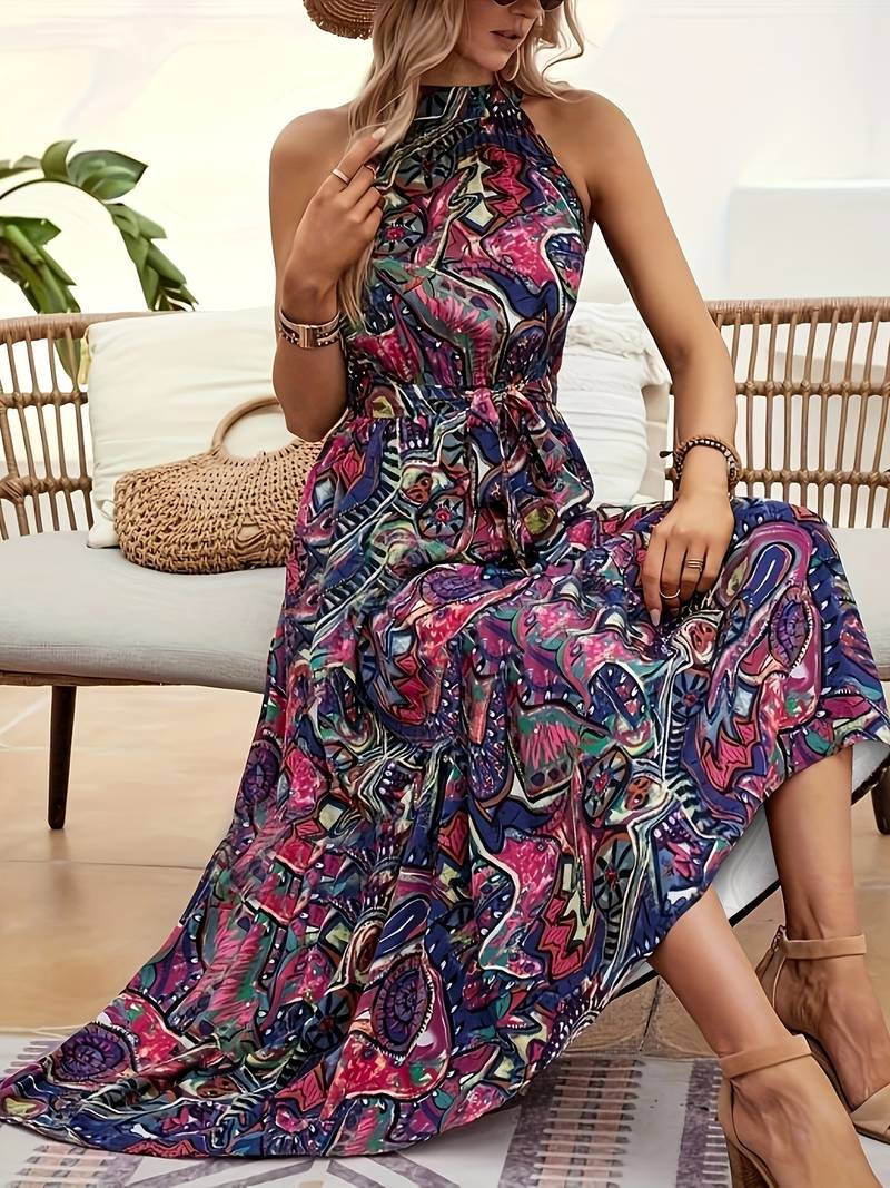 Mouwloze jurk met abstracte print