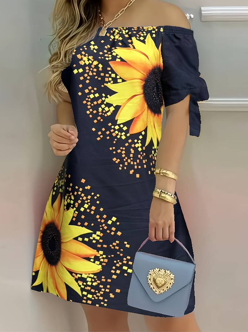 Off-the-shoulder jurk met kleurblokpatroon