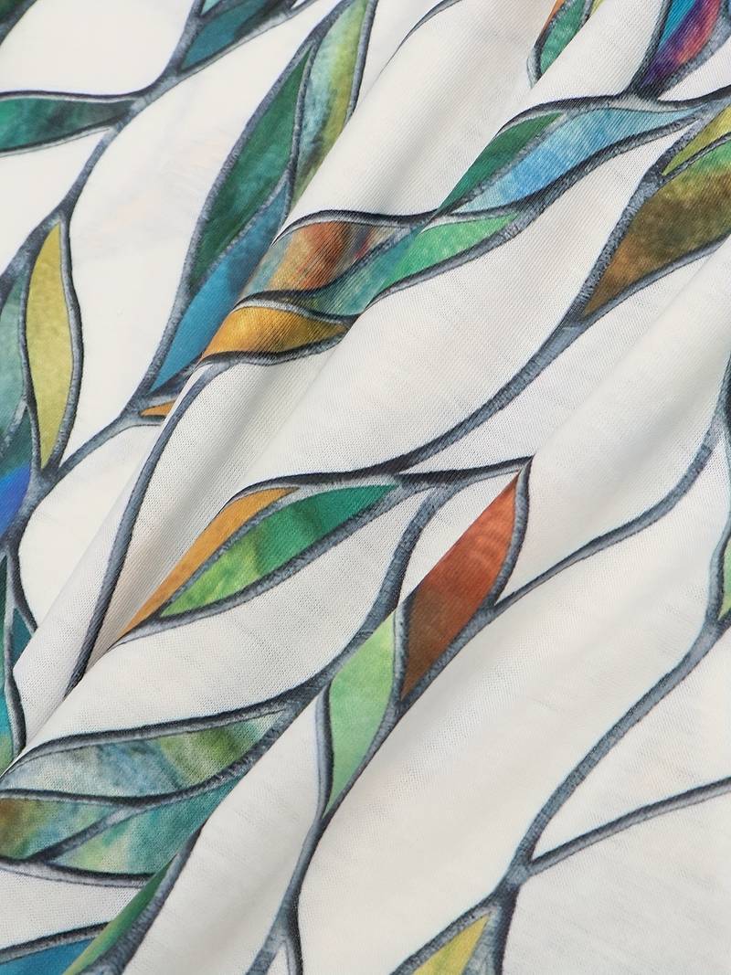 Jurk met V-hals en bladmotief