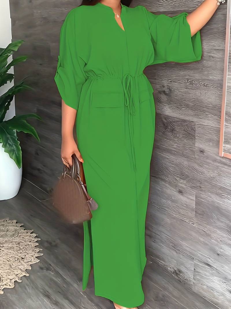 Jurk met oprolmouwen en koord