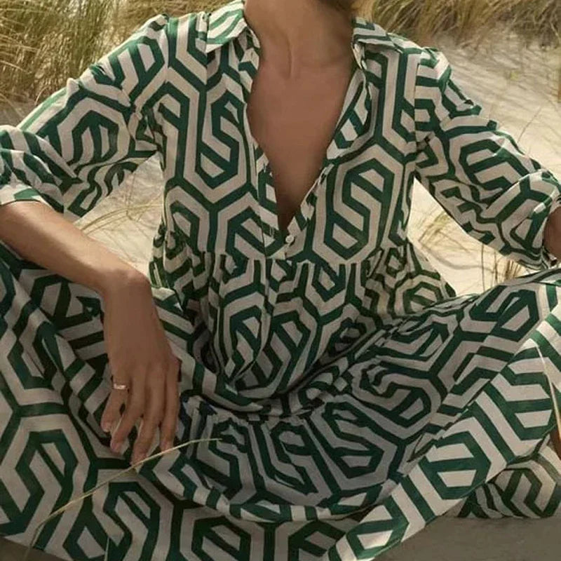 Jurk met lange mouwen en geometrisch patroon