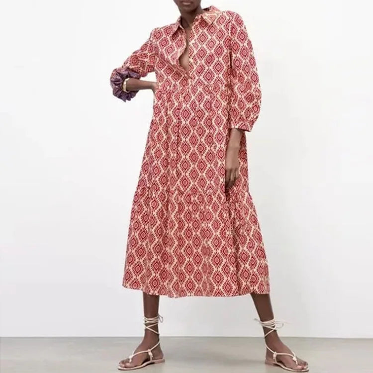 Jurk met lange mouwen en geometrisch patroon